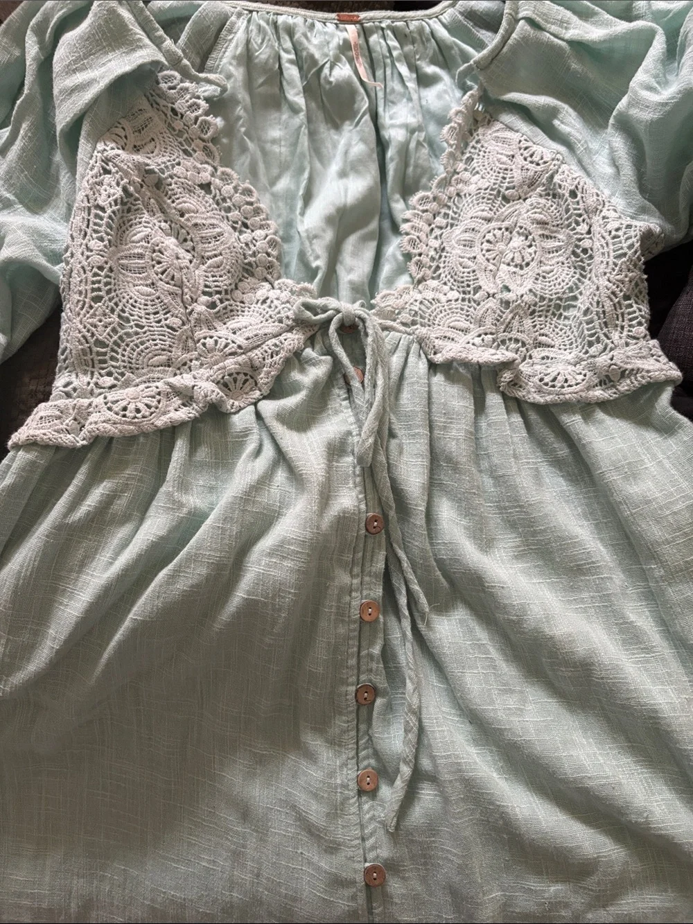Free People Mint Lace-Trim Peasant Tunic